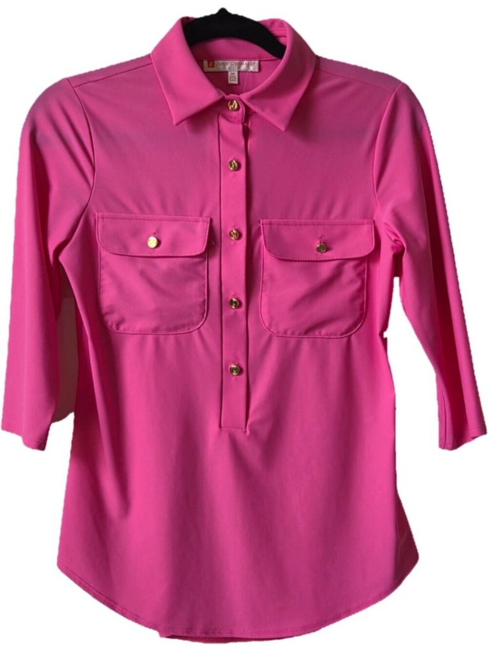 Jude Connally Bright Pink 3/4 Sleeve Button Front Top - NWT - Size XS